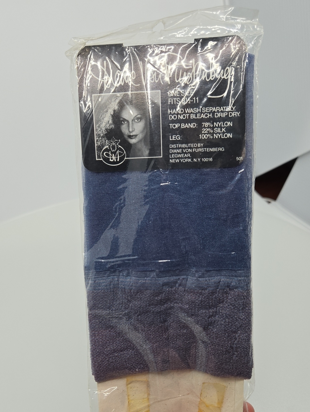 Vintage 70s UNOPENED Diane Von Furstenberg Knee High Shimmering Sheer Socks